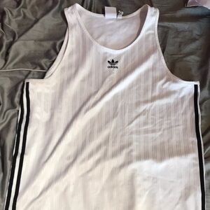 Adidas White Tank Top with Black Stripes